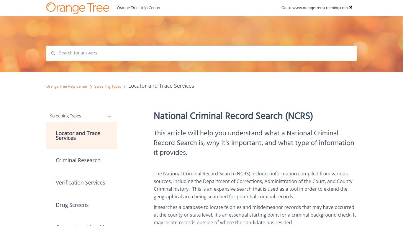 National Criminal Record Search (NCRS) - orangetreescreening.com